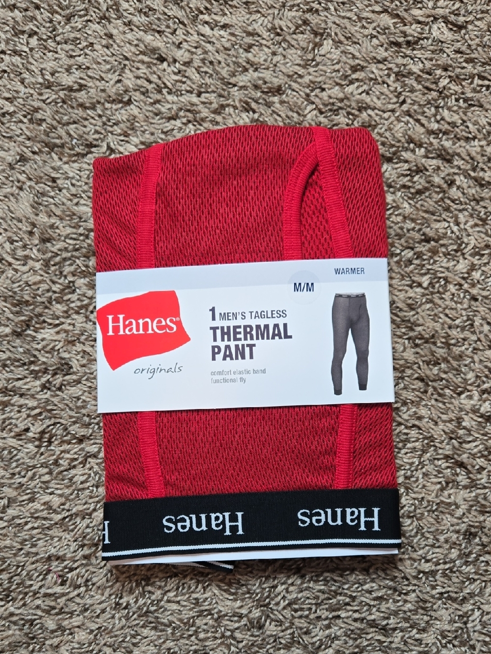 Hanes Originals Men's Tagless Medium Warmer Red Thermal Pants Elastic Band